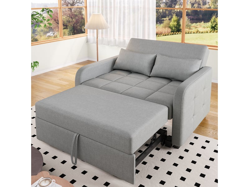  Canapé convertible lit extensible 180x127cm dos réglable tissu lin coton gris antique rangement intégré  - Conforama B