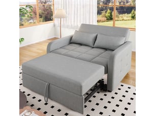 Canapé convertible lit extensible 180x127cm dos réglable tissu lin coton gris antique rangement intégré