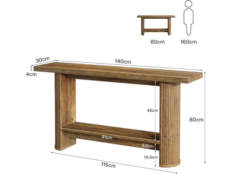  Table basse fixe avec étagère et plateau rectangulaire style moderne en panneau de particules brun 140 × 30 × 80 cm  - Conforama C