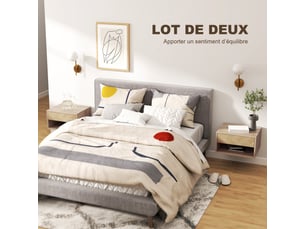 Lot de 2 tables de chevet murales, tables de nuit, tiroir, compartiment ouvert, 37 x 32 x 21 cm, plateau, bois naturel