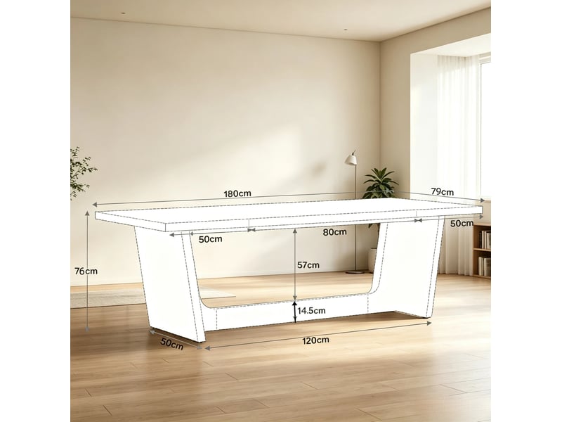  Table de salle à manger 6 à 8 personnes avec plateau rectangulaire et piètement stable en bois marron 180 × 79 × 76 cm  - Conforama C