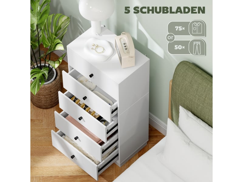  Commode,47x29x95 cm,5 tiroirs,panneau de particules,blanc  - Conforama E