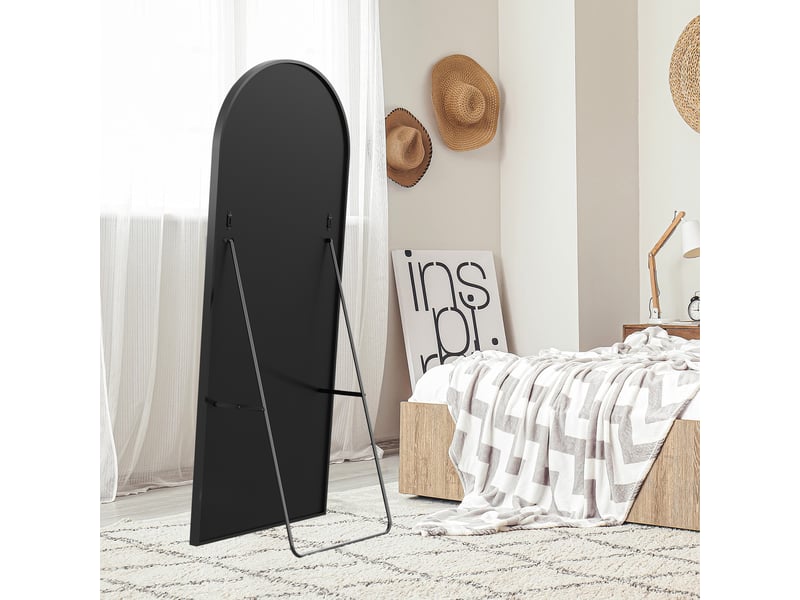  Grand miroir sur pied - 177x77cm - miroir arqué cadre fin aluminium, mural &amp; autoportant - noir  - Conforama D