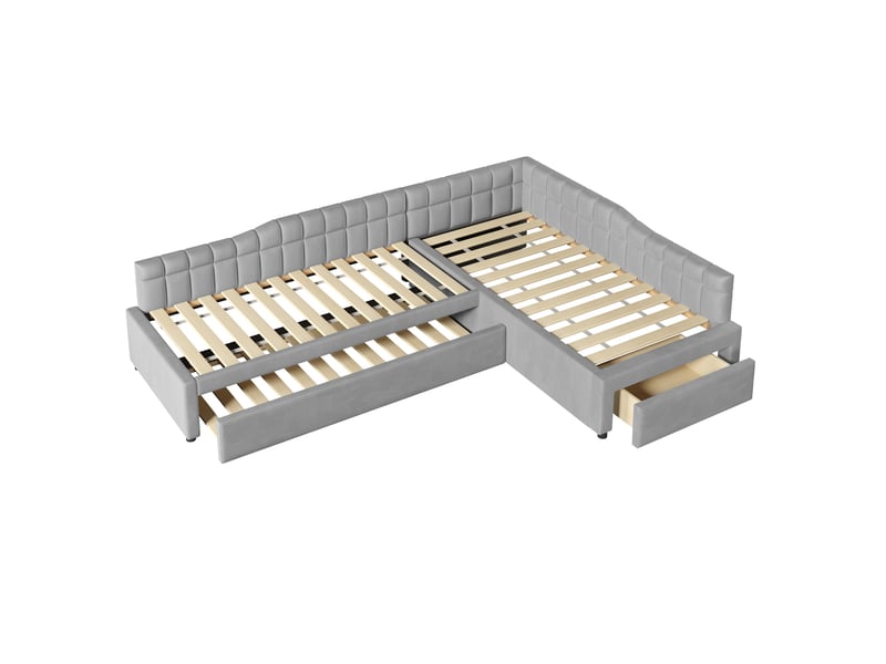Lit rembourré 90x200 cm – lit gigogne gain de place avec couchage d'appoint et tiroirs – tissu – gris CozyNest - Conforama C