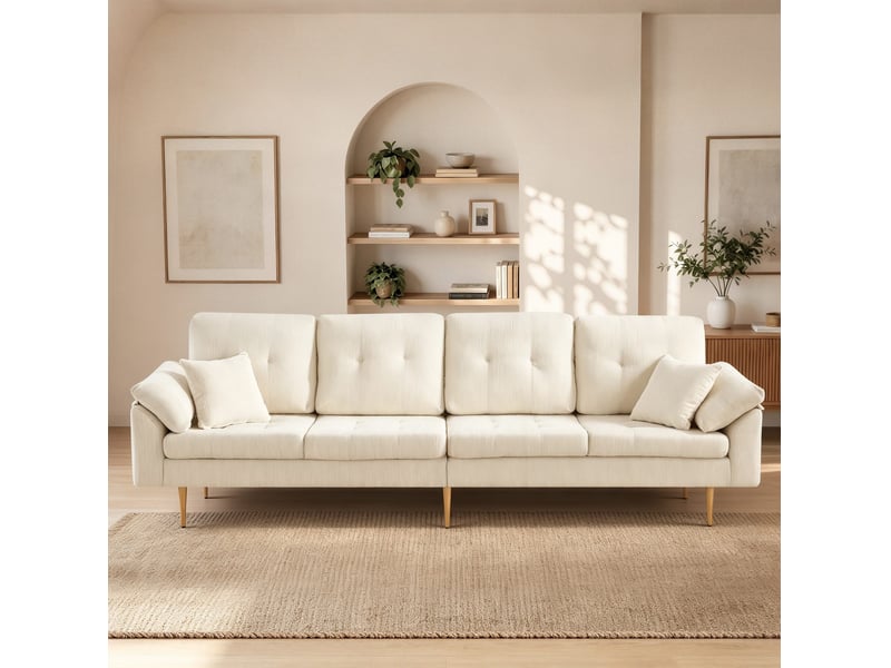  Canapé 4 places 250 cm avec pouf séparé beige clair  - Conforama C
