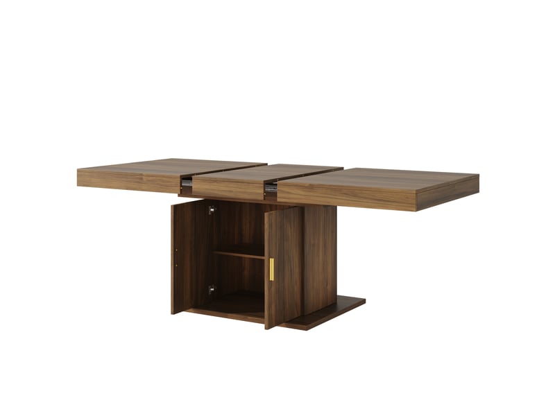  Table à manger extensible 140–180 cm, rangement intégré, portes rainurées  - Conforama E