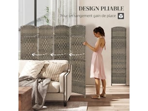 Paravent intérieur en bois 4 panneaux séparateur de pièce pliable pour salon chambre 180 x 180 cm foncé chêne