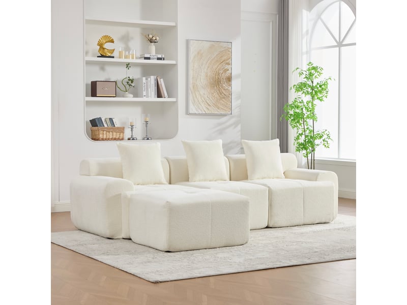  Canapé d'angle, canapé modulable, beige, 268 × 102 × 78 cm, style cloud, sans cadre, sans montage, 3 places, avec pouf  - Conforama R