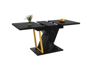 Table de cuisine rectangulaire avec allonge noir+doré - 80x110-140max.cm mdf