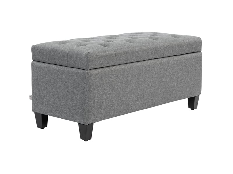  Banc coffre 100x40x44 cm, banc de lit, pieds antidérapants, assise confortable, polyester et métal, pour salon, gris  - Conforama A