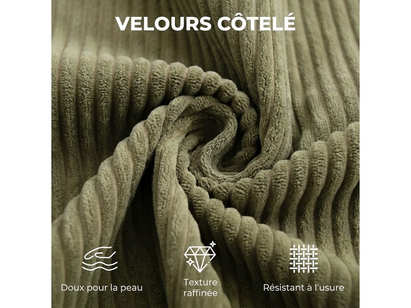 Canapé 3 places en velours côtelé, vert, canapé de salon compressé moderne 236 cm avec coussin à ressorts - Conforama R
