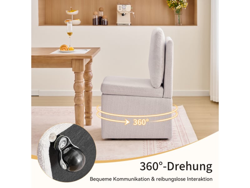  Chaise multifonction salle à manger avec rangement et roulettes pivotante 360°, beige chenille, 110 kg, lot 1  - Conforama E