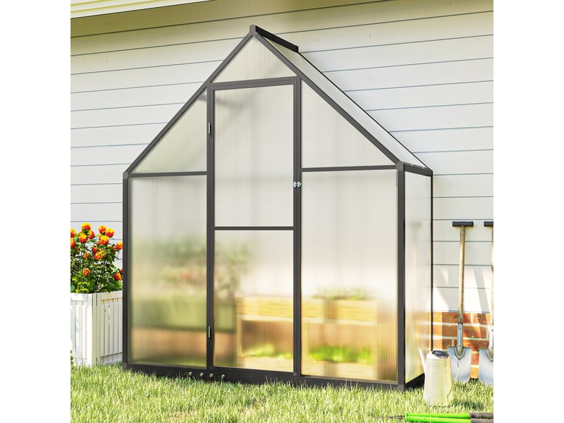  Serre de jardin alu polycarbonate - porte, lucarne - 1,7 x 0,58 x 1,95 m - noir  - Conforama D