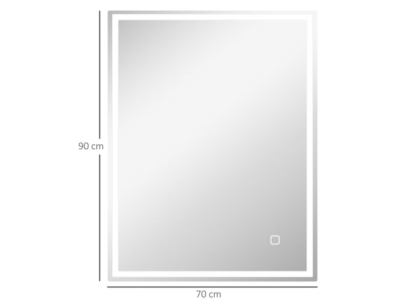  Miroir lumineux de salle de bain led à luminosité réglable, antibuée et mémoire en verre trempé argenté 90 × 70 × 4 cm  - Conforama E