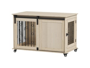 Cage à usage canin - sur roulettes - bois - chêne - pour salon et séjour