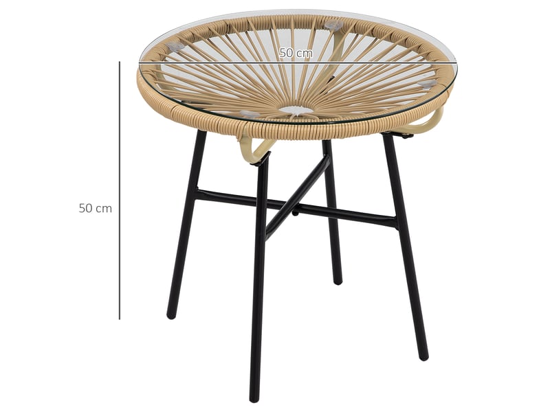 Table basse de jardin ronde ø50 cm en résine tressée beige et noire, style scandinave  - Conforama E