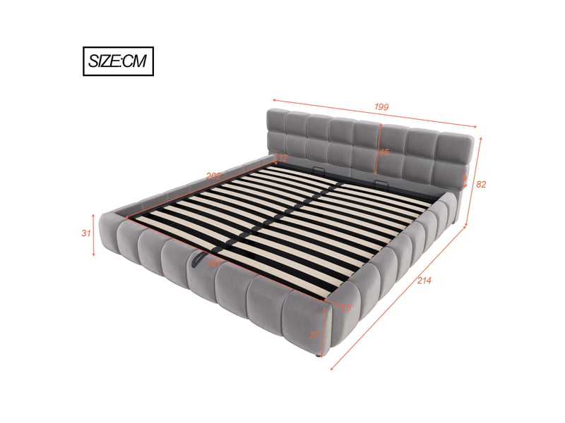  Lit coffre 180 x 200 cm gris en velours avec led et tête de lit  - Conforama E