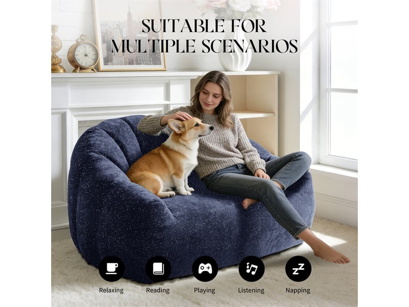  Fauteuil poire géant patte d'ours - 140x98x61cm - canapé pouf rembourré avec accoudoirs tissu flanelle doux - bleu  - Conforama D