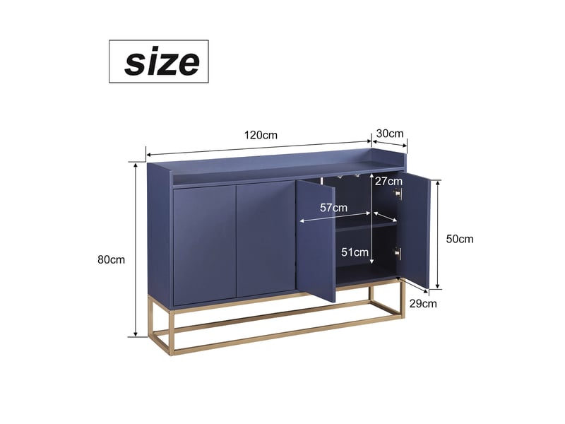 Meuble bas de cuisine 120 cm, buffet de rangement moderne avec 4 portes, étagère réglable et support en métal - Conforama C