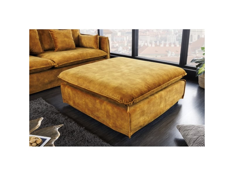  Pouf kalia – jaune moutarde – velours – pouf contemporain  - Conforama D