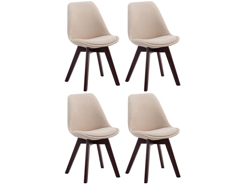 Lot de 4 chaises de salle à manger design scandinave en tissu crème et piètement à 4 pieds en bois foncé 10_0008560  - Conforama A