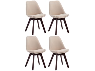 Lot de 4 chaises de salle à manger design scandinave en tissu crème et piètement à 4 pieds en bois foncé 10_0008560