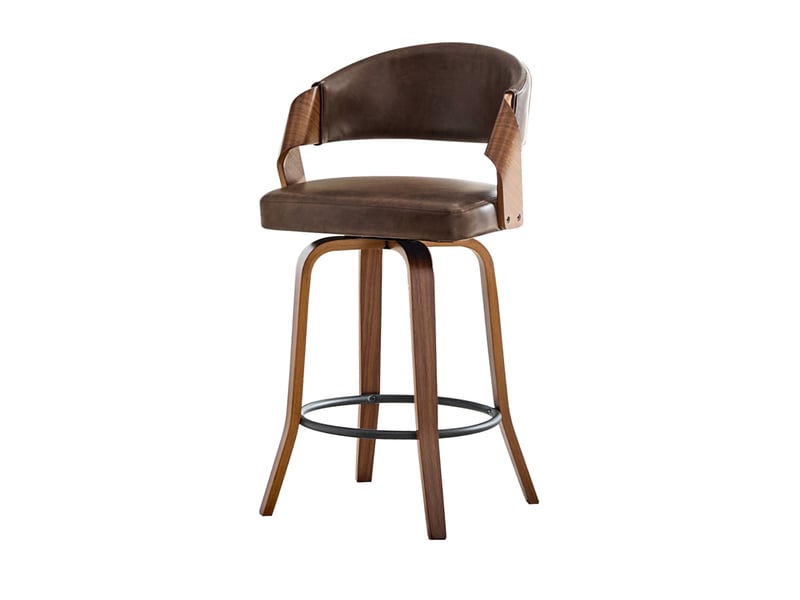  Tabouret de bar 2 pièces avec dossier et repose-pieds, style rétro pour cuisine, en bois et pu, marron  - Conforama A