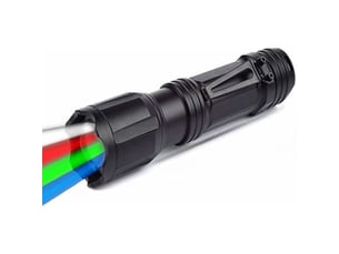 Lampe de poche tactique led avec rouge vert bleu blanc, 4 couleurs en 1 lampe torche zoomable multifonctionnelle imperméable pour vision nocturne, pêc