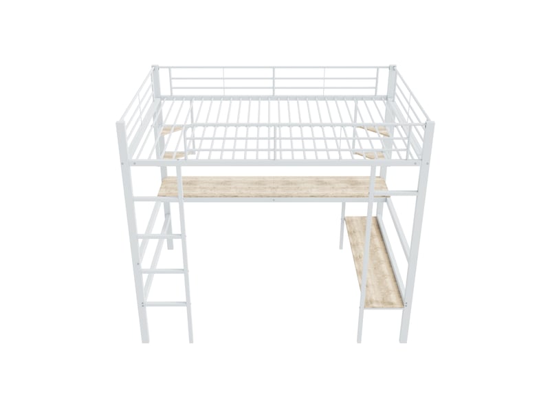 Lit mezzanine blanc 140x200 cm avec bureau, 4 étagères et grande bibliothèque - Conforama D