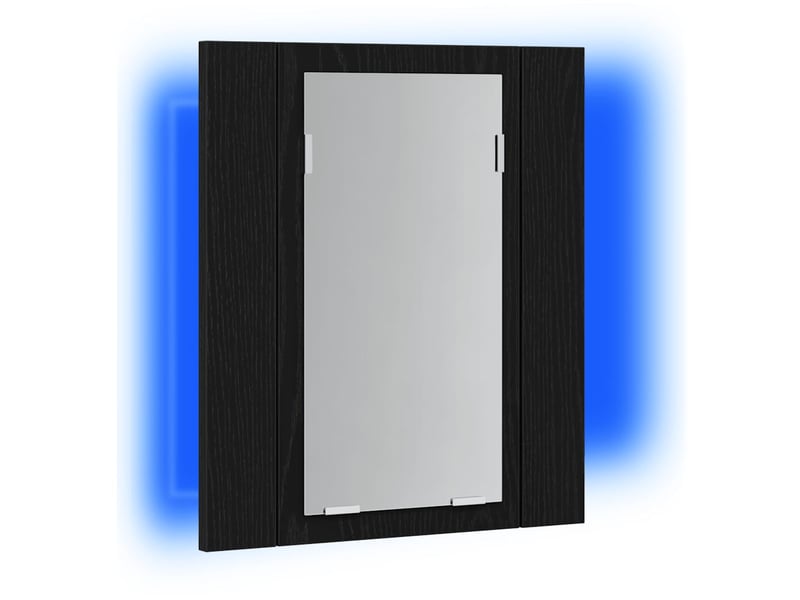 Armoire de salle de bain, meuble de rangement avec miroir led en chêne noir - Conforama D