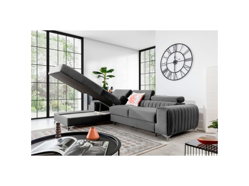 Canapé d'angle gauche gris convertible 3 places jayson avec coffre - Conforama B
