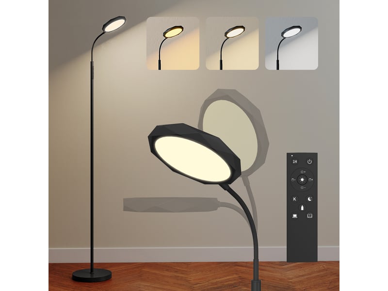  Lampadaire led avec télécommande, tête pivotante, réglage de la luminosité et de la température, noir  - Conforama B