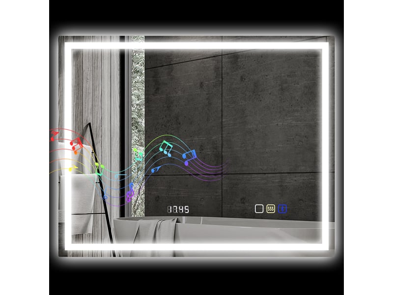  Miroir salle de bain led bluetooth 80 x 100 cm interrupteur tactile lumière réglable 3 couleurs anti-buée mémoire argent  - Conforama B