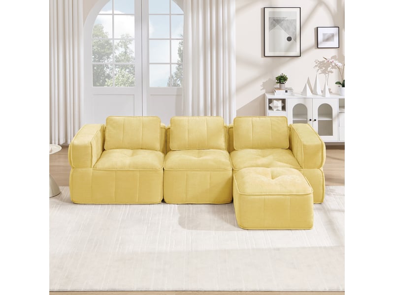  Canapé 3 places - 271x162x67cm - canapé d'angle modulaire en l avec pouf repose-pieds en mousse 32d sans cadre - jaune  - Conforama B
