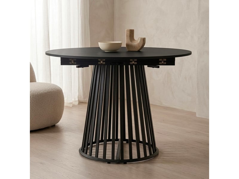  Table modulable ronde ou carrée flipflap 100cm noir ou effet travertin beige Flipflap - Conforama E
