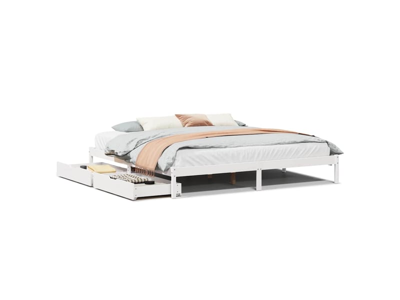  Lit double- lit adulte -  cadre de lit sans matelas blanc 180x200 cm bois massif de pin  - Conforama A