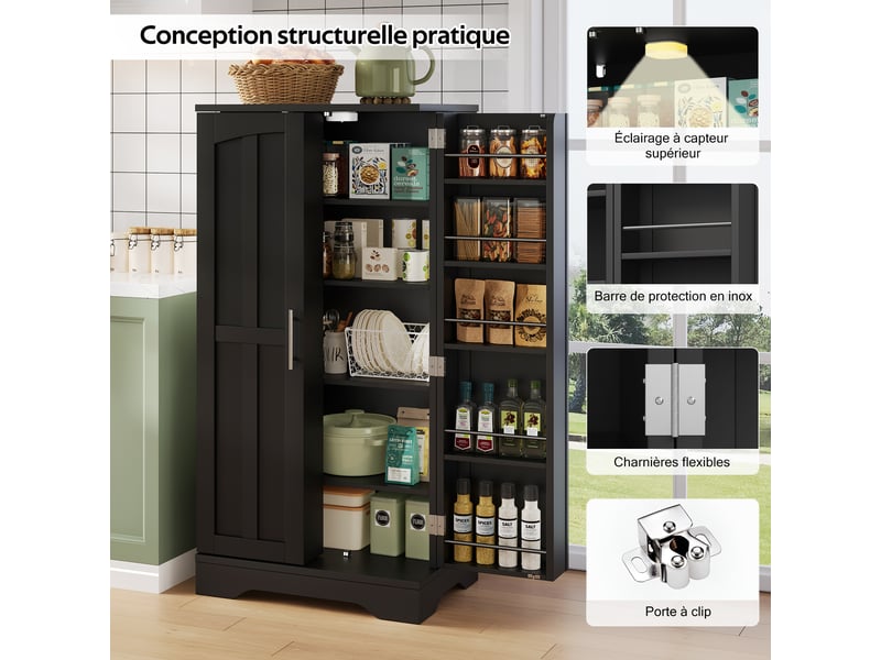  Meuble de cuisine muvano, armoire de cuisine noire à 2 portes avec led, 60 × 40 × 120 cm  - Conforama R