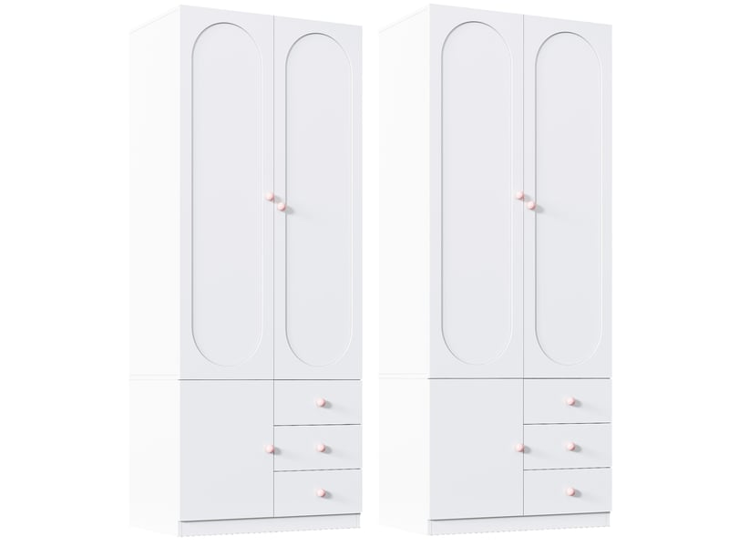  Lot de 2 armoires 2 portes et 3 tiroirs avec penderie pour chambre en mdf 160×50×200 cm blanc  - Conforama D