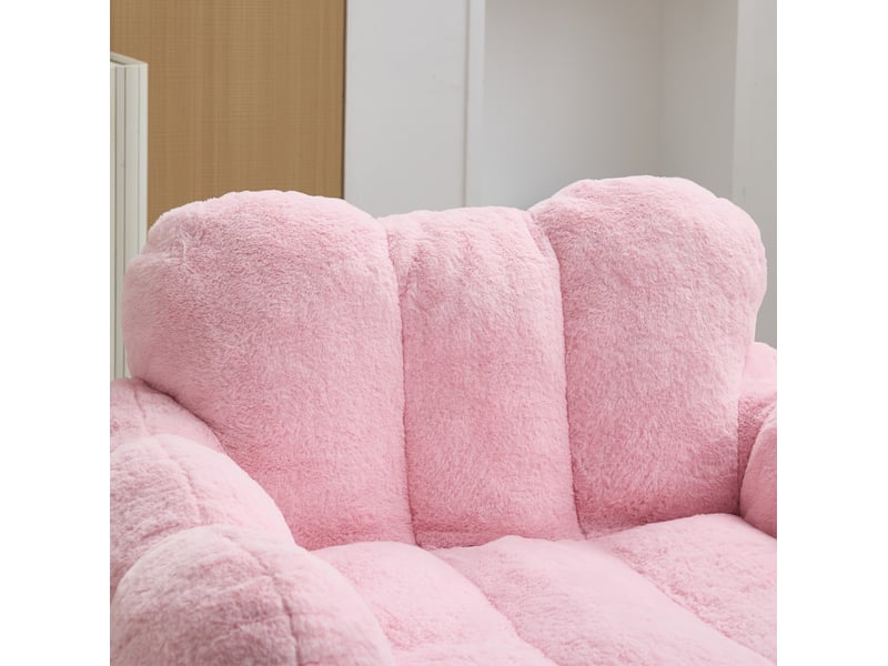 Fauteuil pouf en forme de lotus, assise moelleuse facile à déplacer, en velours peluche rose, 47 × 45 × 34 cm  - Conforama E