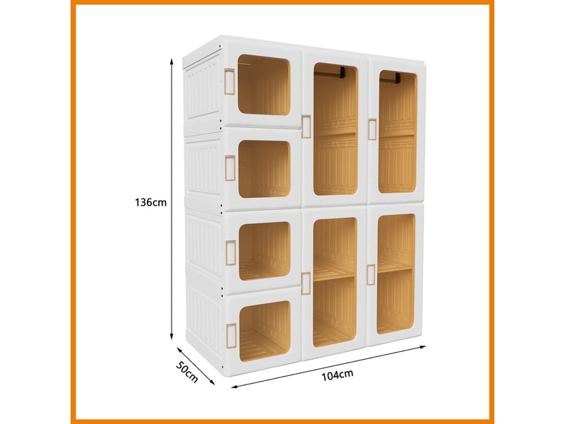  Armoire pliable 12 compartiments - 104x50x136cm - penderie modulaire 8 portes 2 zones suspendues avec portes magnétiques - blanc  - Conforama E