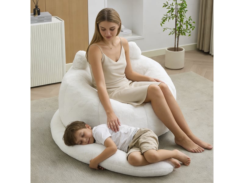  Fauteuil 1 places - 112x112x77cm - chat avec longue queue, chauffeuse rembourrée effet fourrure, sans montage - blanc  - Conforama C