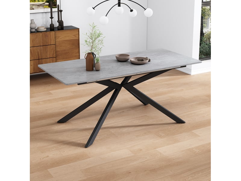  Table de salle à manger extensible avec plateau rectangulaire et piètement croisé, style moderne, en mdf, noir et gris  - Conforama C