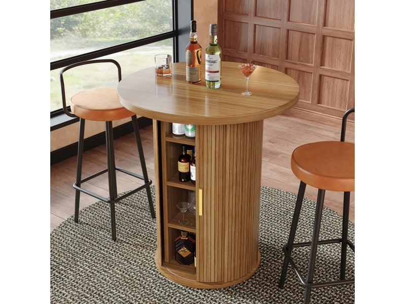  Table de bar ronde 60x60x91,6 cm avec rangement en mdf effet bois  - Conforama D