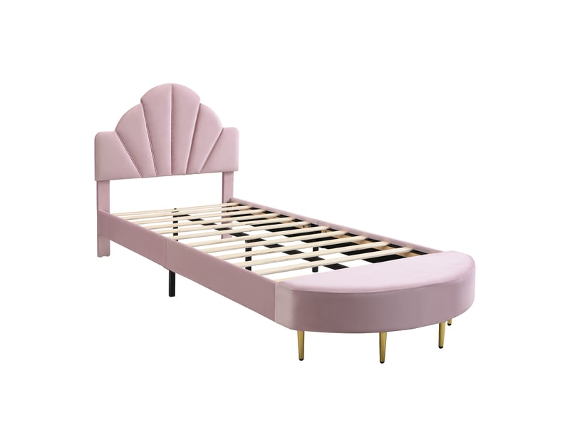  Lit 90x200 cm avec banquette assortie, tête de lit rembourrée velours rose  - Conforama D