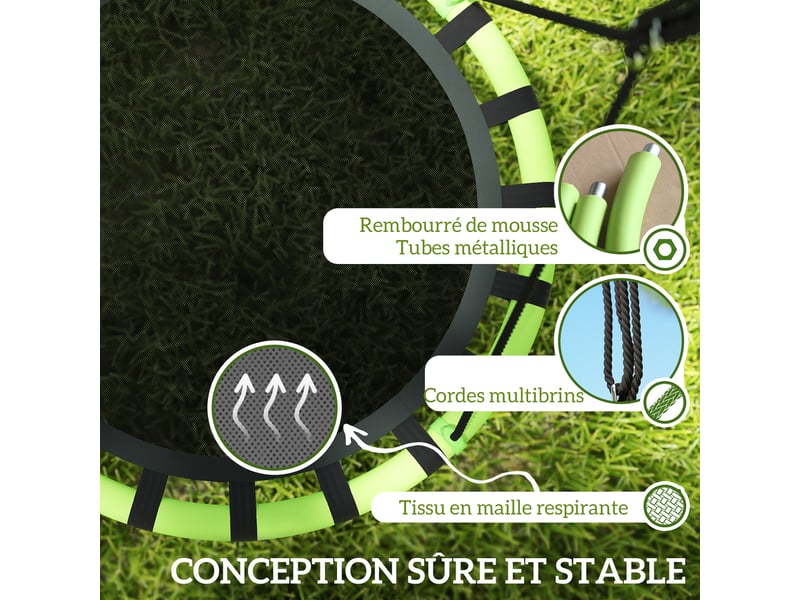  Balançoire nid d'oiseau, balançoire suspendue avec cordes réglables en hauteur, siège rond ø 100 cm, noir  - Conforama D