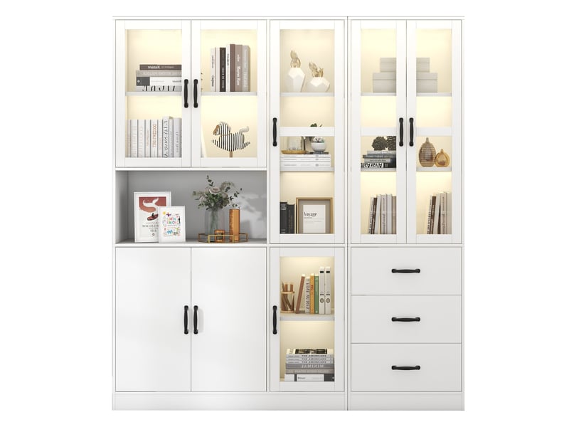  Vitrine combinée 180x40x200 cm blanche avec led, 8 portes et 3 tiroirs  - Conforama A