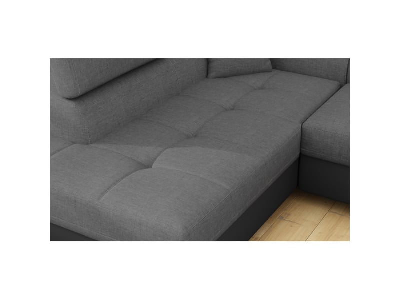  Canapé d'angle convertible menton gris et noir – angle gauche avec coffre  - Conforama E