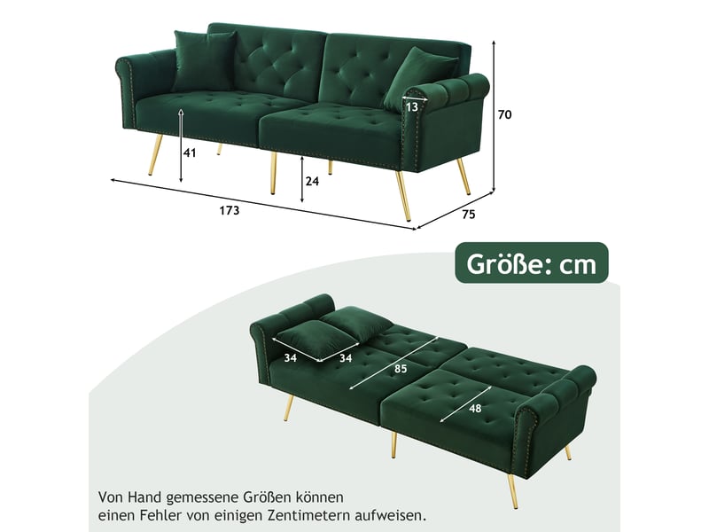 Canapé convertible, canapé-lit, dossier inclinable 3 positions, pieds en métal, design moderne, en velours, 2 places - Conforama E