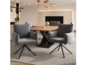 Lot de 6 chaises 60x60x88 cm, pivotantes 360°, velours gris, assises rembourrées, appui lombaire, pieds métalliques