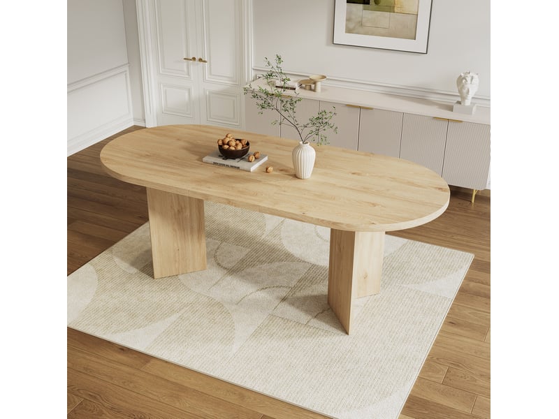  Table à manger, 6-8 personnes avec angles arrondis 18 mm style moderne pour 6-8 personnes, pratique, mdf, coloris chêne  - Conforama D